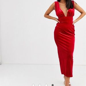 ASOS DESIGN velvet deep plunge maxi dress